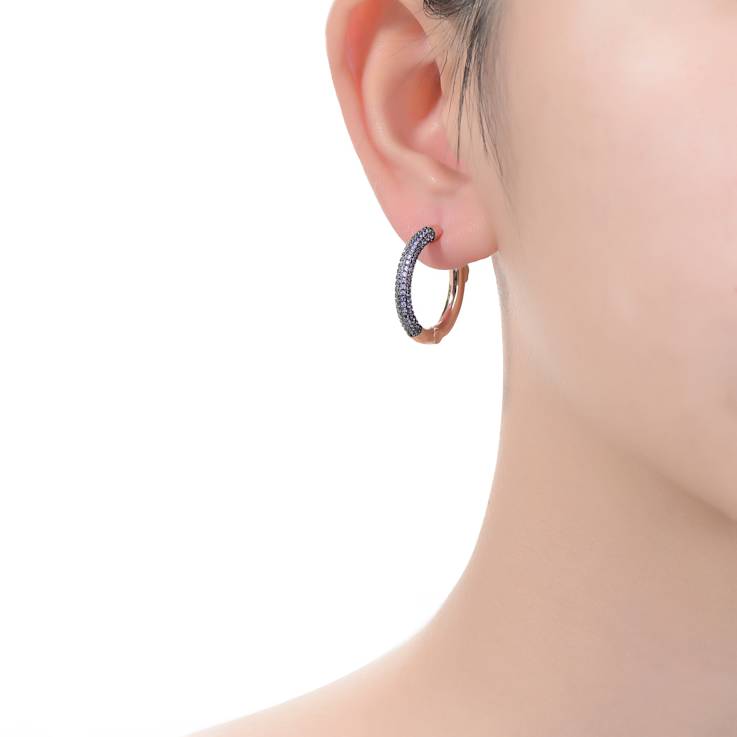 Amethyst Color CZ Pave Hoop Earrings In 18K Rose Gold Over Brass