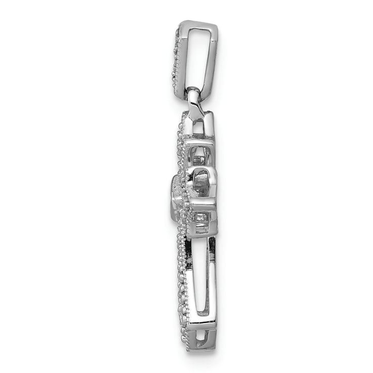 Rhodium Over 14k White Gold Textured Diamond Fancy Cross Pendant