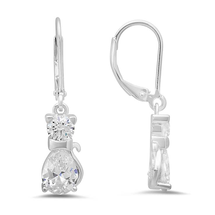 White Cubic Zirconia Rhodium Over Sterling Silver Cat Earrings 3.40ctw