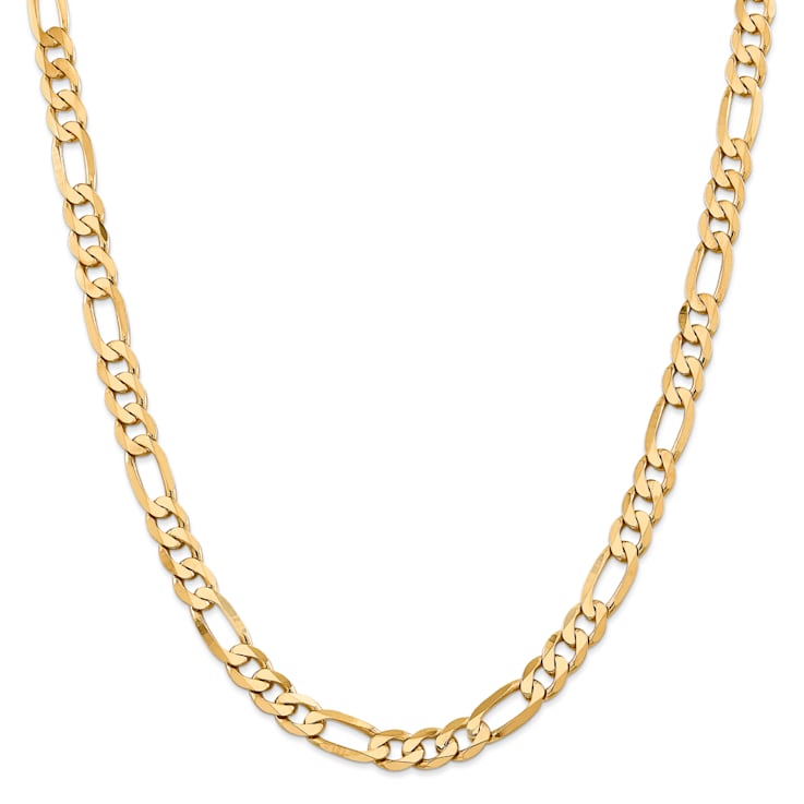 14K Yellow Gold 7.5mm Flat Figaro Chain Necklace