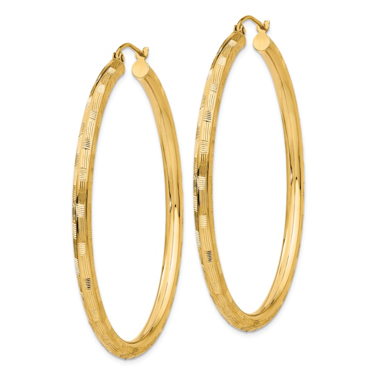 14k Yellow Gold 1 15/16" Diamond-Cut Hoop Earrings