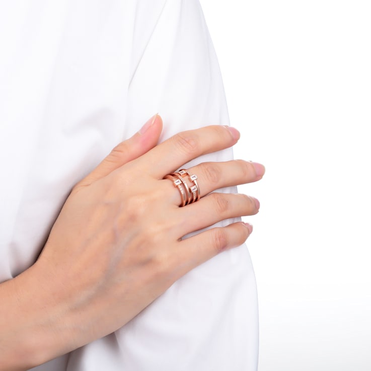 White Topaz and White Sapphire 14K Rose Gold Over Sterling Silver
Multi-Row Open Design Band Ring