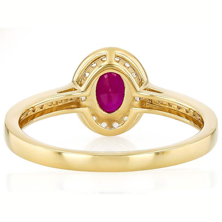 Ruby Oval And White Zircon Ring In 18K Gold Over Sterling Silver 1.25ctw