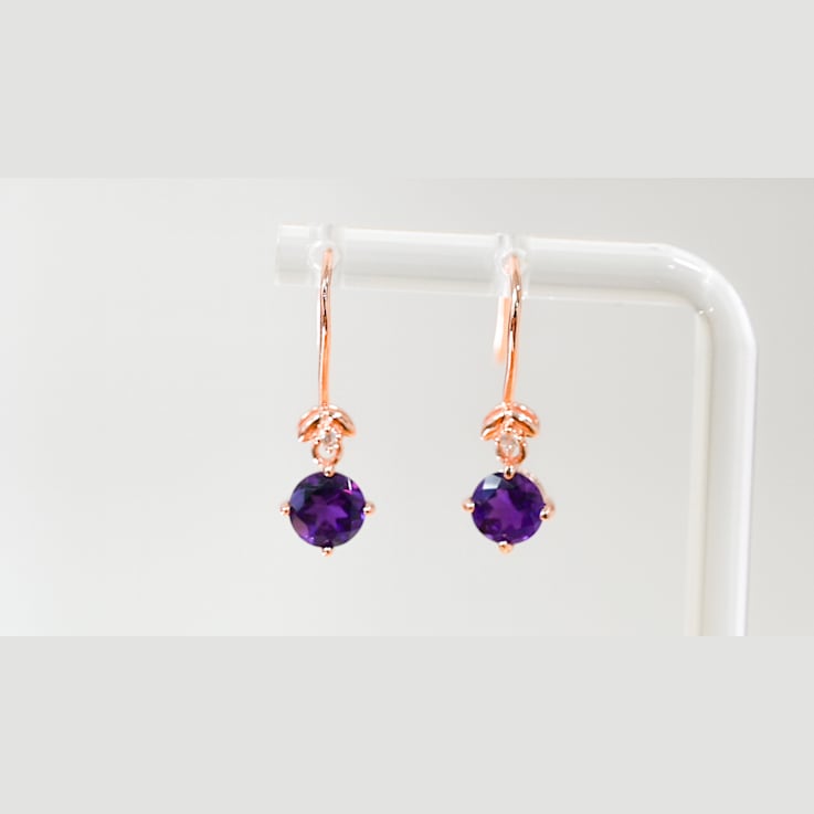 Amethyst and CZ 1.59 Ctw Round 18K Rose Gold Over Sterling Silver Drop
Earrings Jewelry.