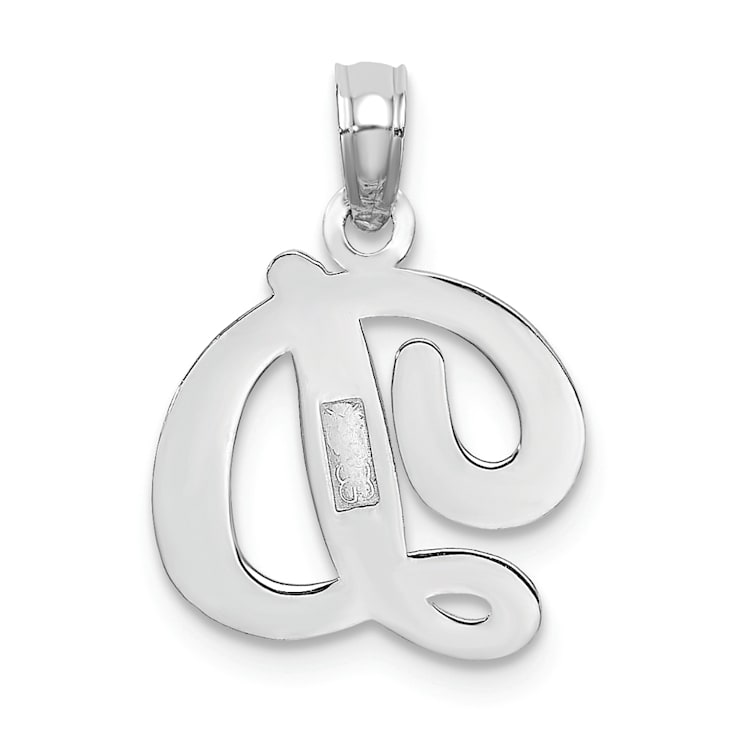 Rhodium Over 14k White Gold Polished Script Letter D Initial Pendant