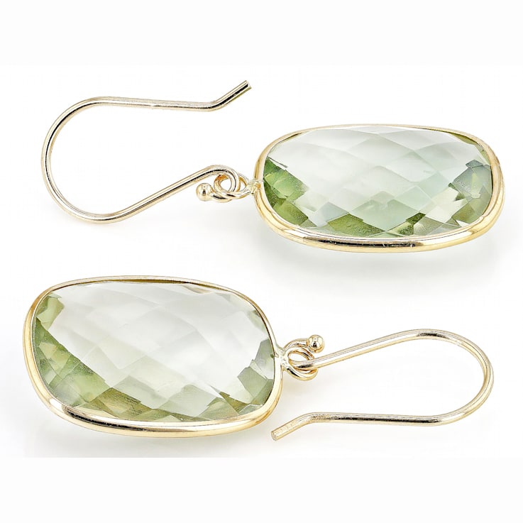Green Prasiolite 14k Yellow Gold Dangle Earrings 18.00ctw