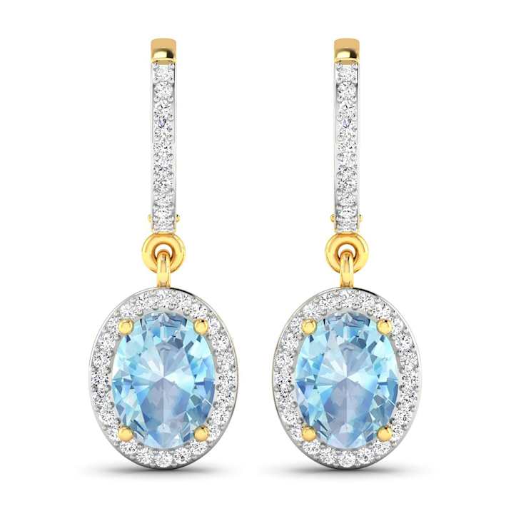 1.92ctw 14K Yellow Gold Aquamarine and White Diamond Halo Earrings