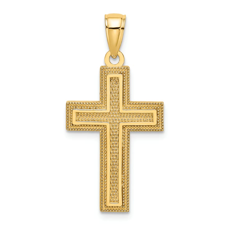 14k Yellow Gold Textured Block Cross Pendant