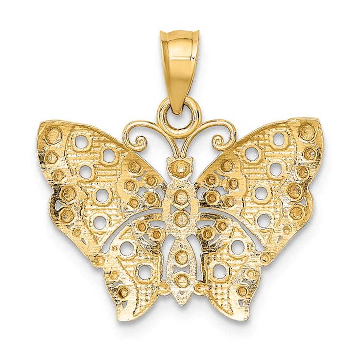 14K Two-tone Gold  Diamond-Cut Cut-Out Wings Butterfly Pendant