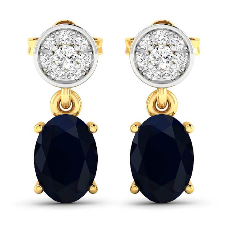 1.50ctw 14K Yellow Gold Blue Sapphire and White Diamond Halo Earrings
