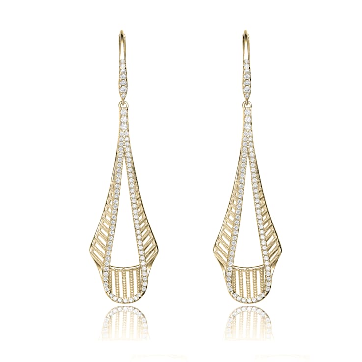 CZ Pave Drop Earrings In 14K Gold Over Brass