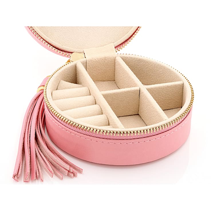 Pink Round Compact Shape Jewelry Box with Tassel appx 9.5x4.5cm