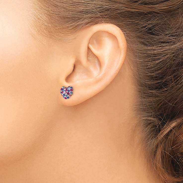 14k Yellow Gold 8mm Multi-Colored Crystal Heart Stud Earrings