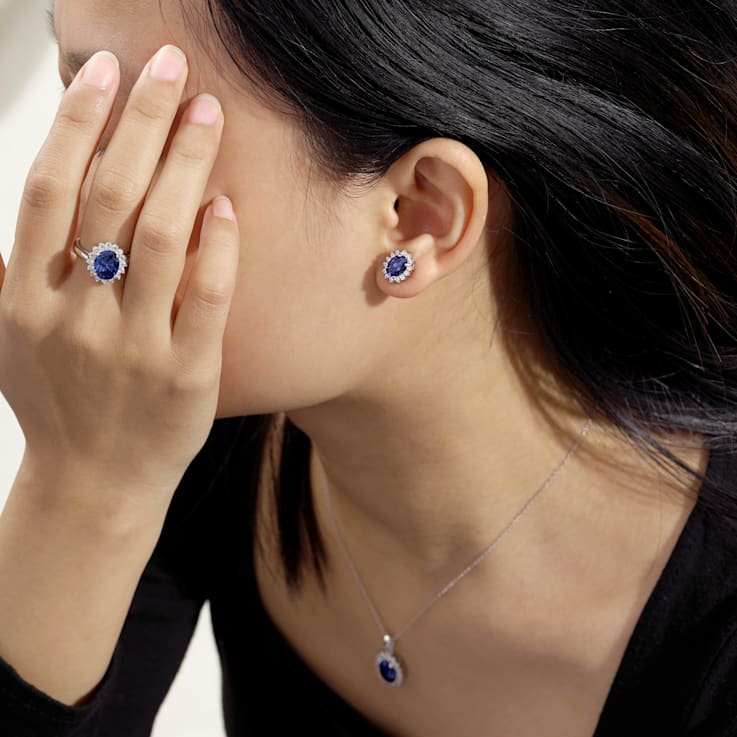 Blue And White Cubic Zirconia Platinum Over Sterling Silver Jewelry Set 10.02ctw