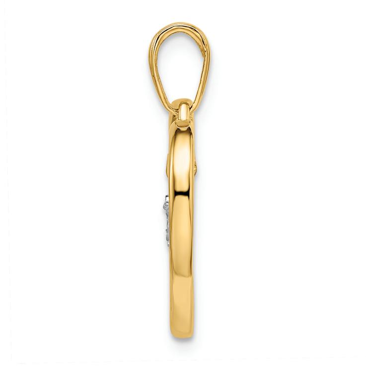 14K Two-tone Gold Diamond-Cut Heart with Dangle Heart Pendant