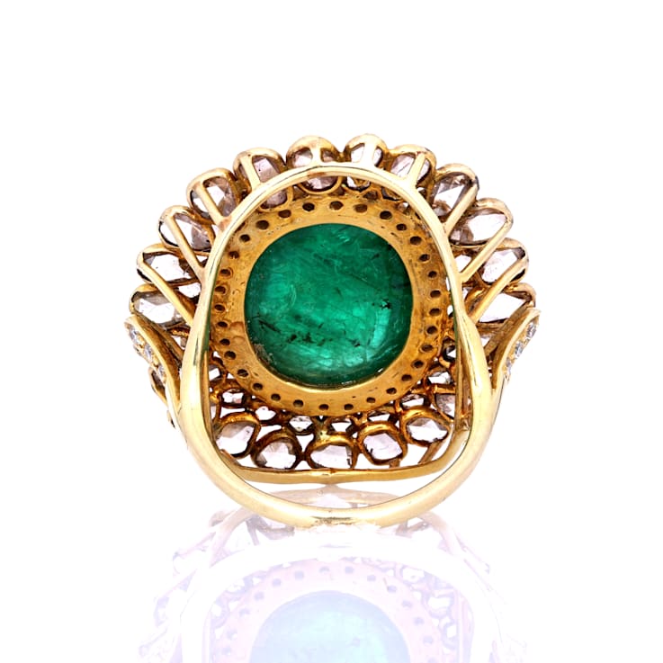 14.65 Ctw Emerald and 3.87 Ctw White Diamond Ring in 14K YG