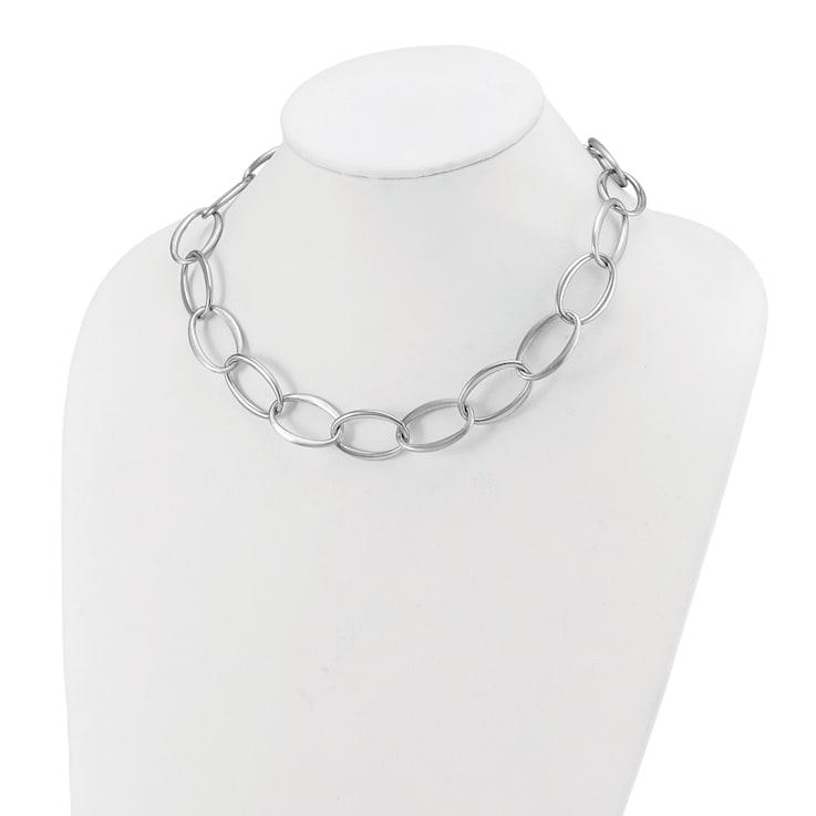 Rhodium Over Sterling Silver 18mm Oval Link 18 inch Necklace