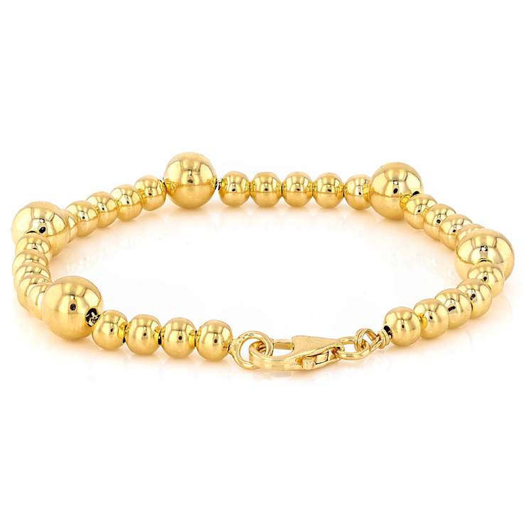 Graduating Bead Station Bracelet In 18K Gold Over Bronze