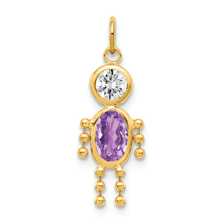 10k Yellow Gold Purple Amethyst Simulant February Birthstone and Clear
Cubic Zirconia Boy Charm