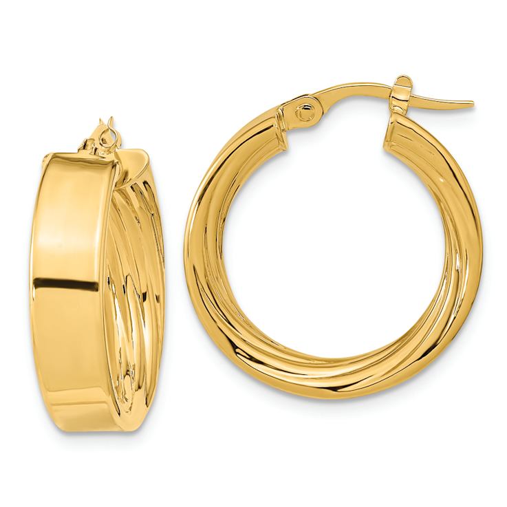 14k Yellow Gold Polished and Inside Textured 7/8" Hoop Earrings