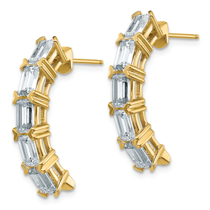 14K Yellow Gold Emerald-cut 5 Stone G H I True Light Moissanite Earrings