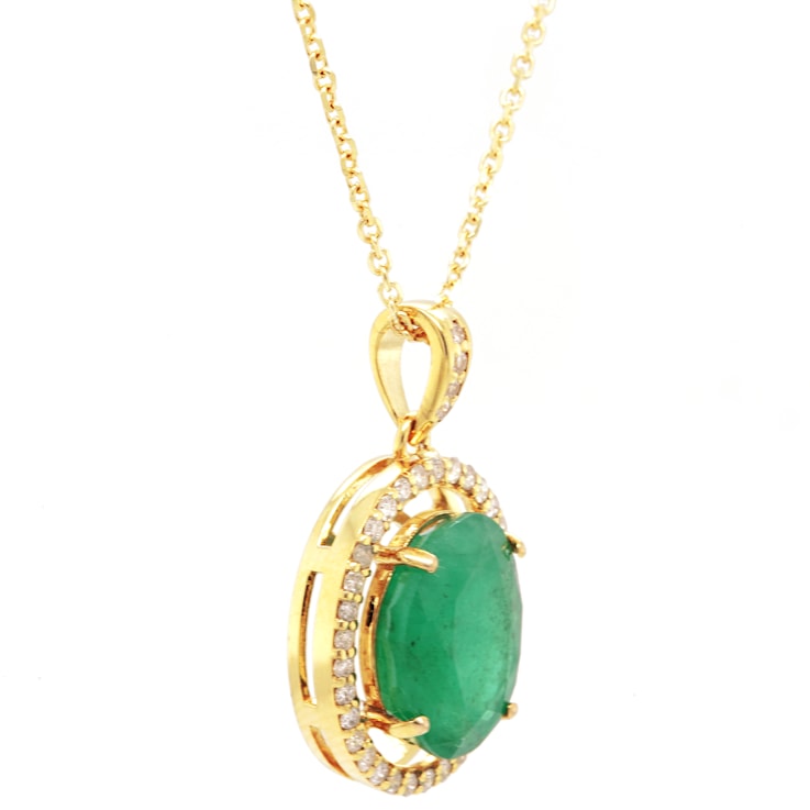 4.24 Ctw Emerald and 0.28 Ctw White Diamond Pendant in 14K YG
