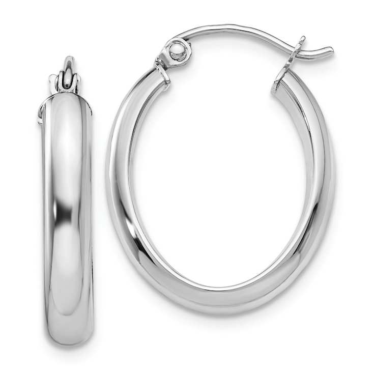 Rhodium Over 14k White Gold 7/8" Polished Oval Tube Hoop Earrings