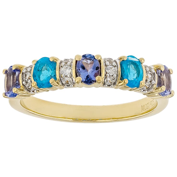 Tanzanite, Neon Blue Apatite And White Zircon Ring In 18K Gold Over
Sterling Silver 0.94ctw