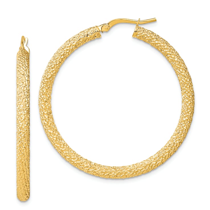 14k Yellow Gold Diamond-Cut 1 5/8" Hoop Earrings