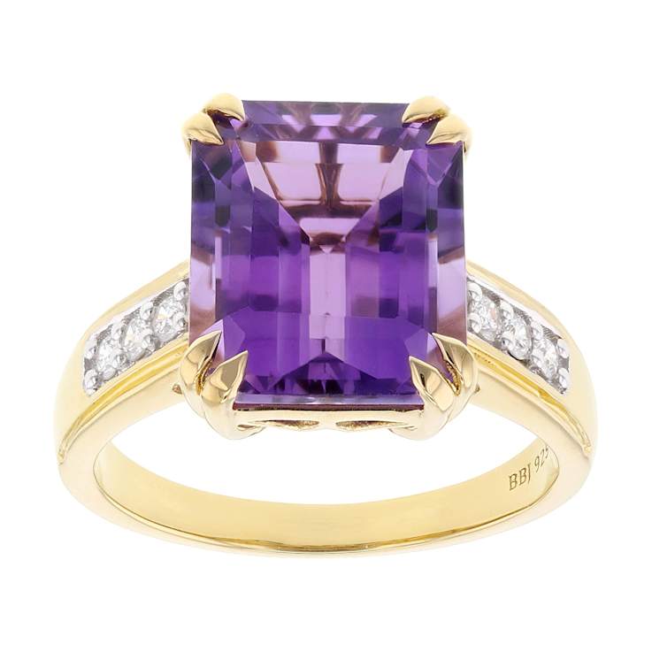 Amethyst And Lab-Grown Diamond Ring In 18K Gold Over Sterling Silver 4.81ctw
