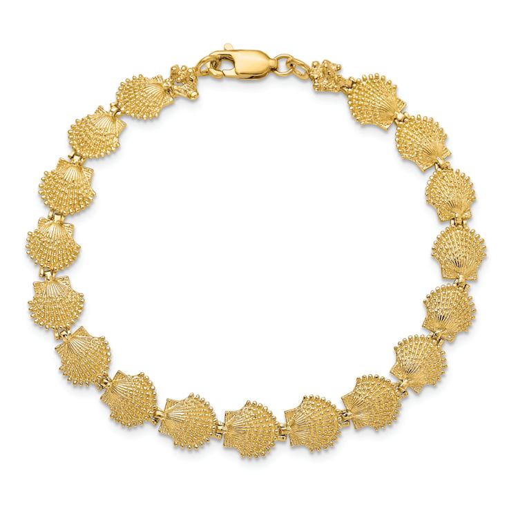 14k Yellow Gold Textured Scallop Shell Link Bracelet