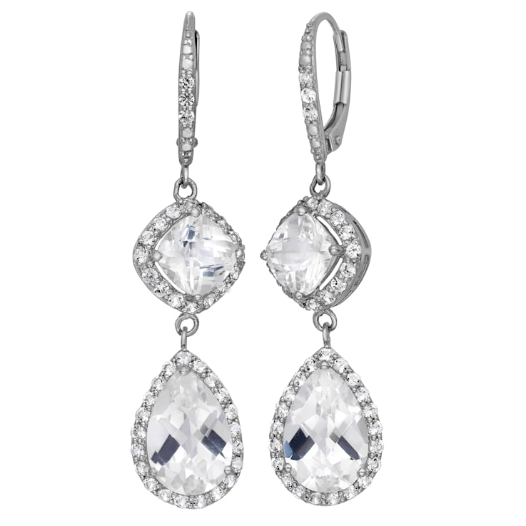 White Lab Created Sapphire Sterling Silver Dangle Earrings 8.05ctw