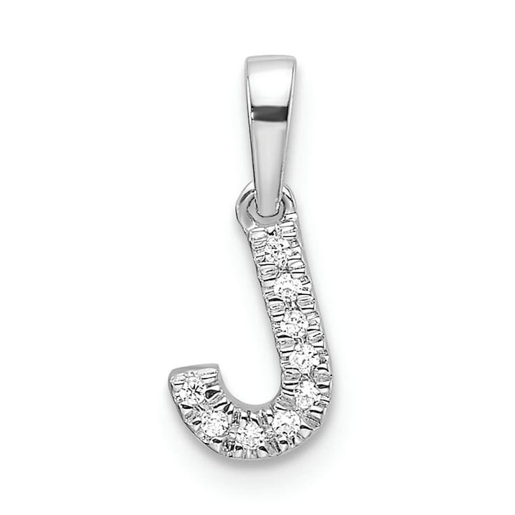 14K White Gold Diamond Letter J Initial with Bail Pendant