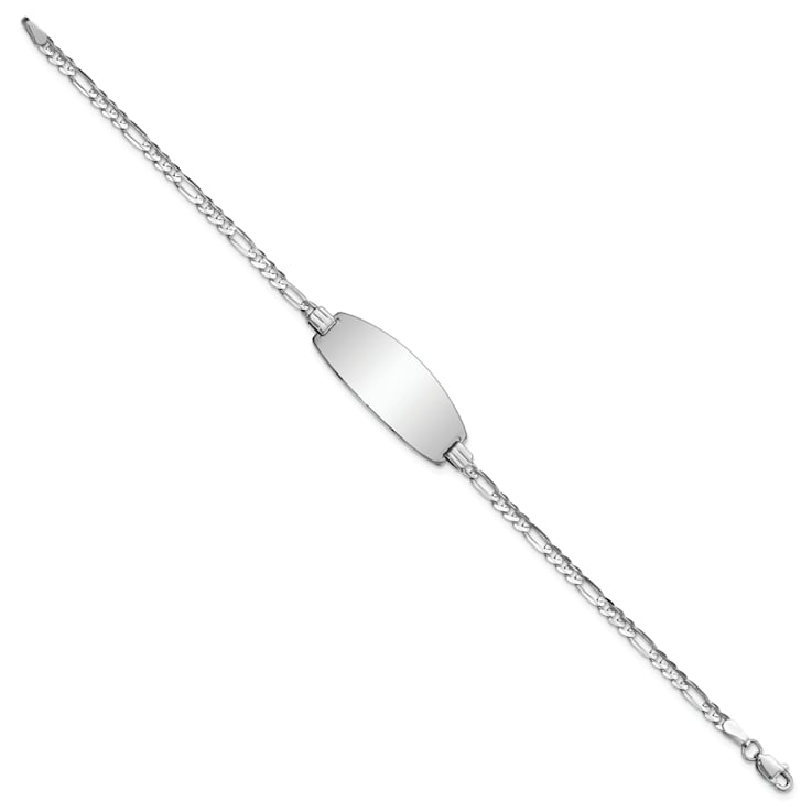 Rhodium Over 14k White Gold Polished Oval Figaro ID Bracelet