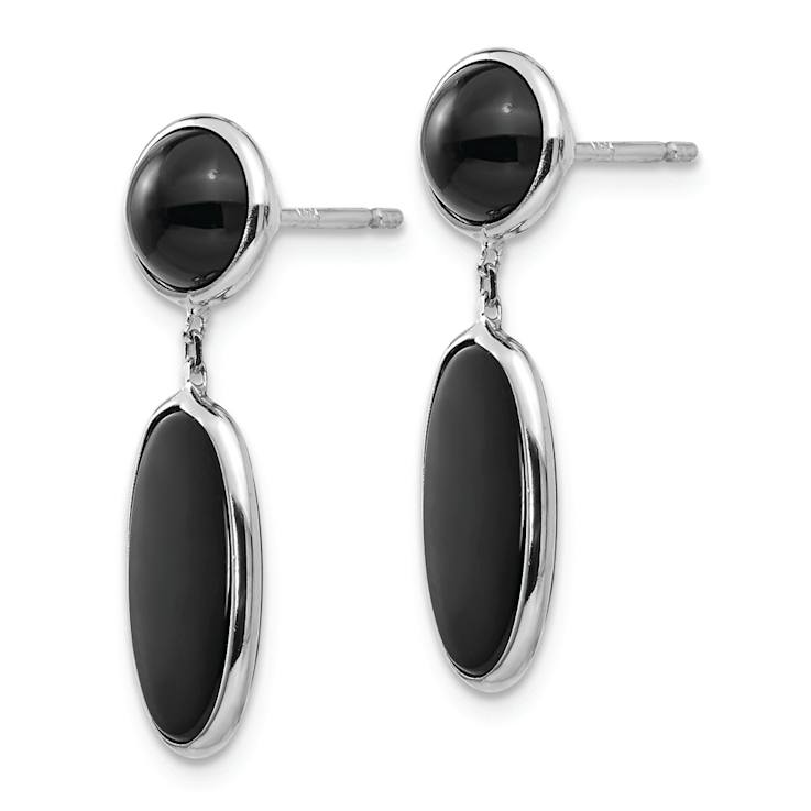 Rhodium Over 14k White Gold Onyx Oval Dangle Earrings