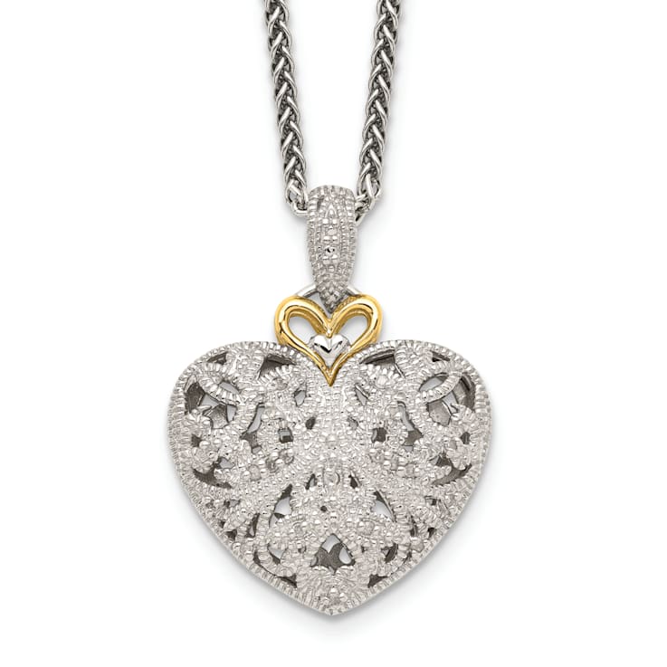 Sterling Silver Antiqued with 14K Accent Diamond Vintage Necklace