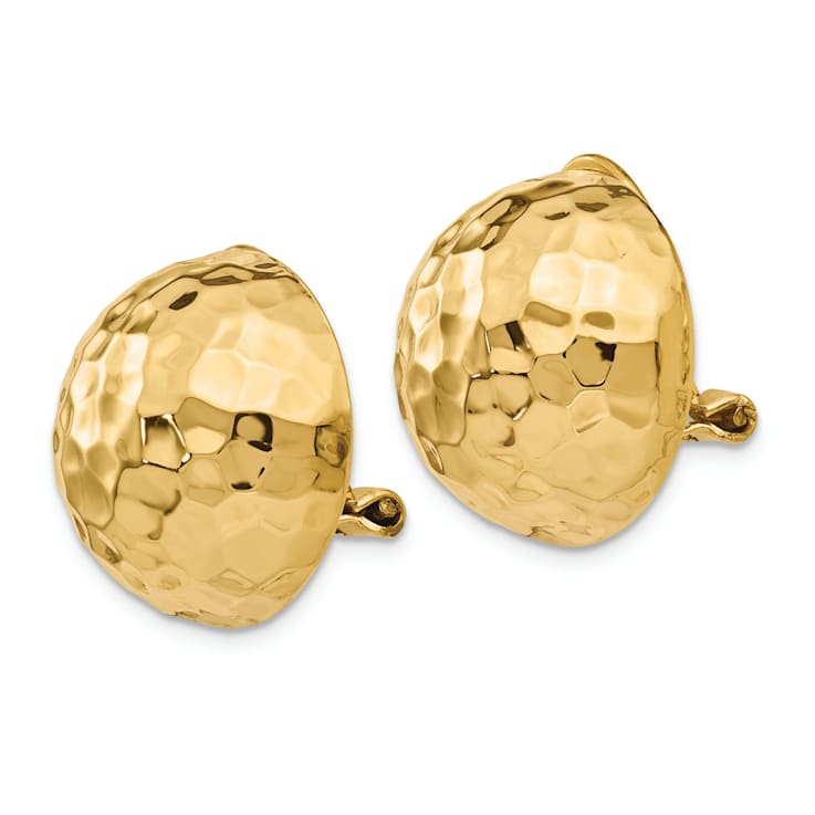 14k Yellow Gold 18mm Hammered Non-pierced Stud Earrings