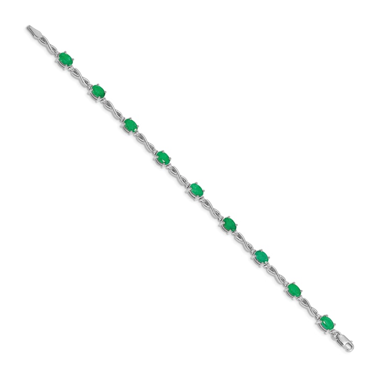 Rhodium Over 14k White Gold Diamond and Emerald Bracelet
