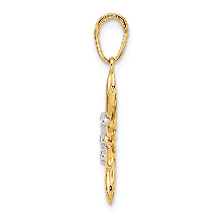 14k Two-tone Gold Diamond-Cut Flower Pendant
