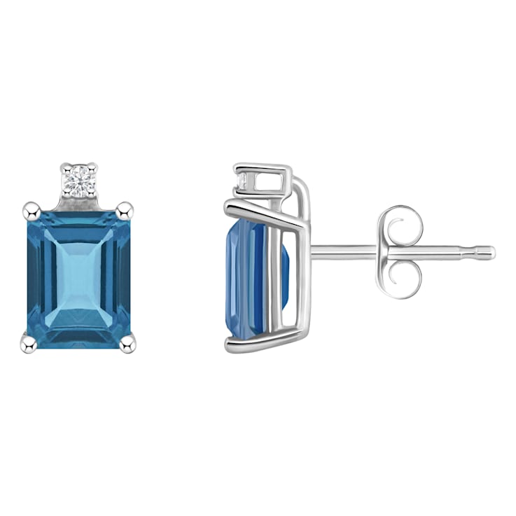 6x4mm Emerald Cut London Blue Topaz with Diamond Accents 14k White Gold
Stud Earrings