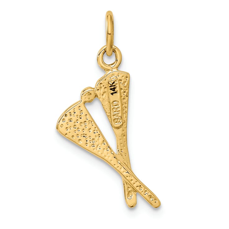 14k Yellow Gold Polished and Textured Lacrosse Sticks pendant