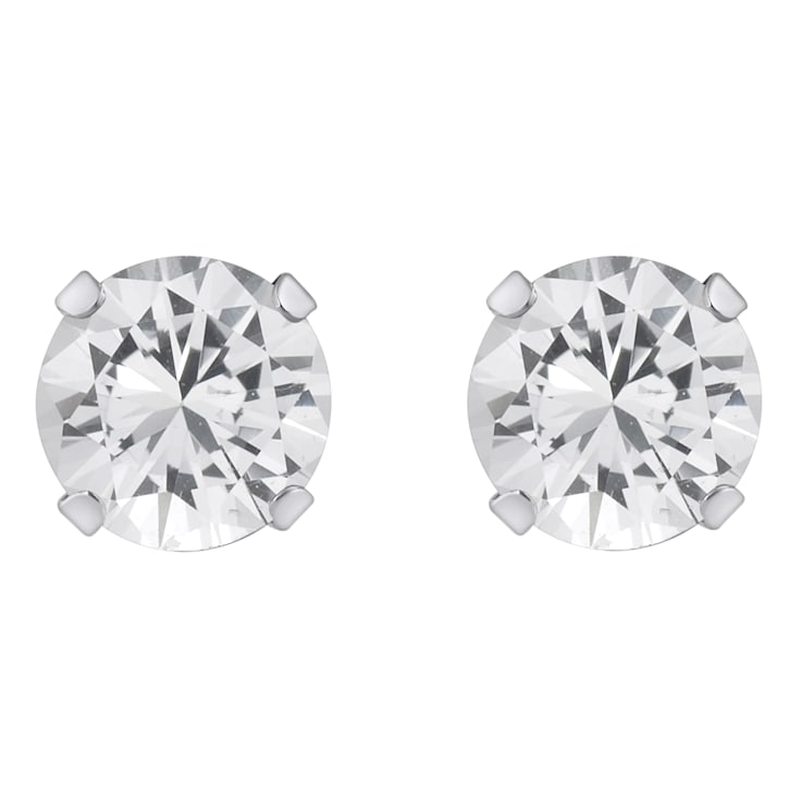5mm Round White Topaz Rhodium Over 10k White Gold Stud Earrings