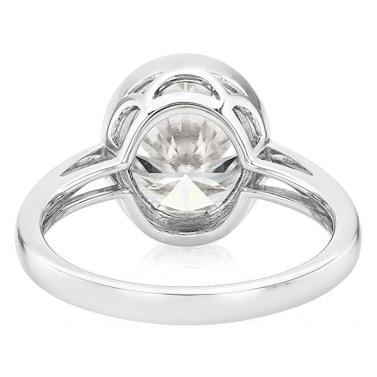 Bezel Set Oval Moissanite Solitaire Ring In Platinum-Enhanced Sterling Silver