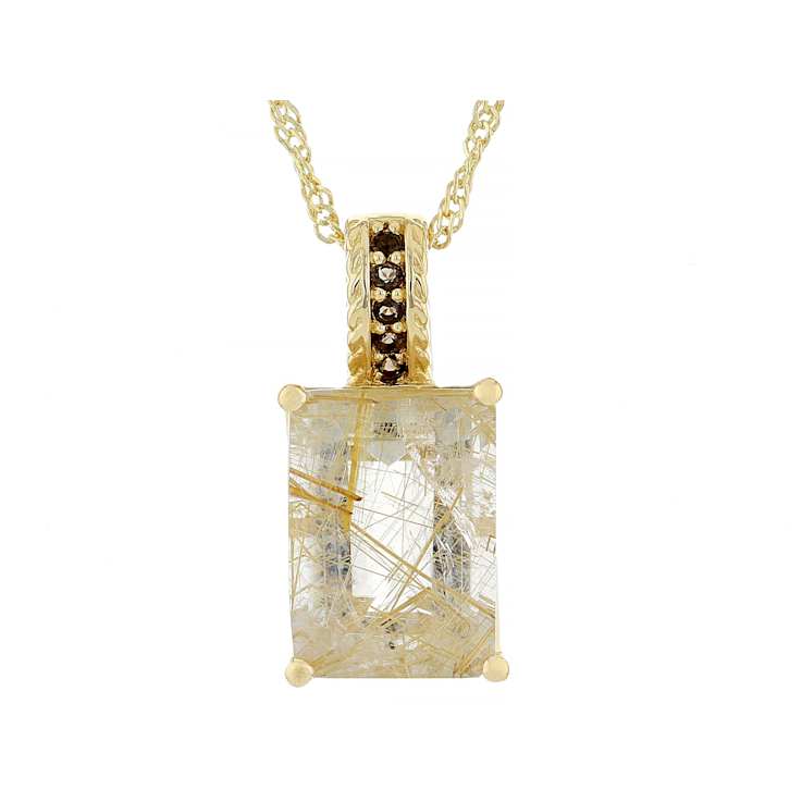 Golden Rutilated Quartz And Smoky Quartz Pendant Necklace In 18K Gold
Over Sterling Silver