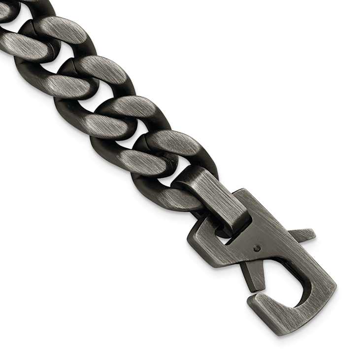 Stainless Steel Antiqued and Brushed 14mm Curb Link Bracelet