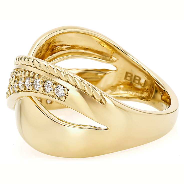 Moissanite Crossover Band Ring In 14K Gold Over Sterling Silver