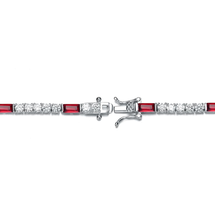 Ruby Color CZ And White CZ Tennis Bracelet In Sterling Silver
