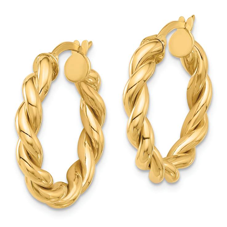 14k Yellow Gold Polished 7/8" Twisted Hoop Earrings