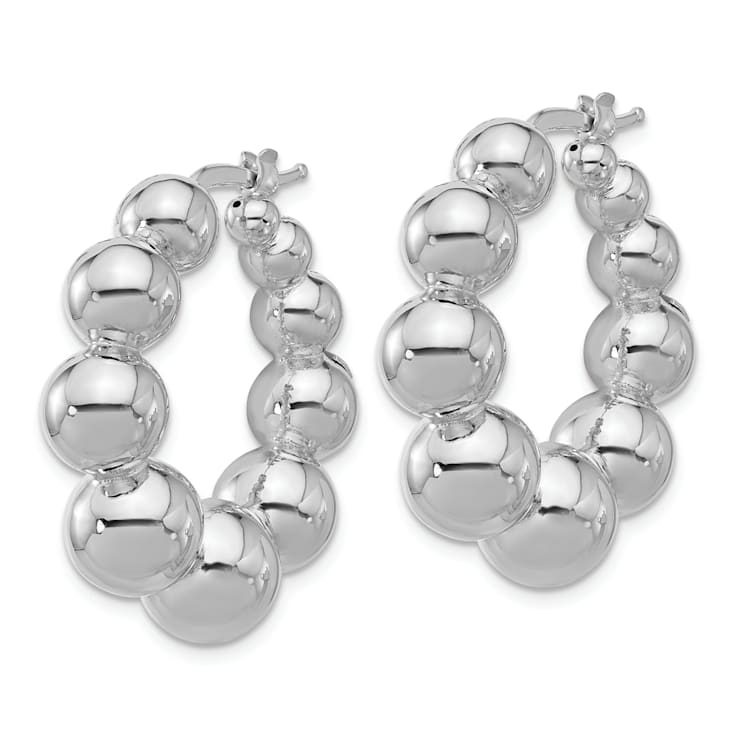 Rhodium Over Sterling Silver Polished Beaded Round Hoop Earrings