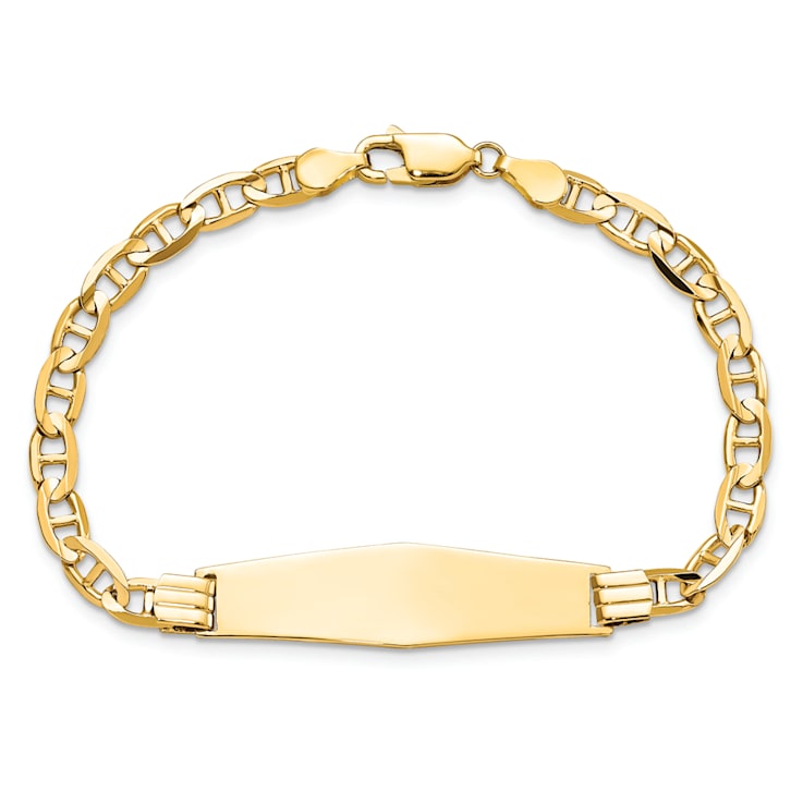 14k Yellow Gold Mariner Link Soft Diamond Shape ID Bracelet